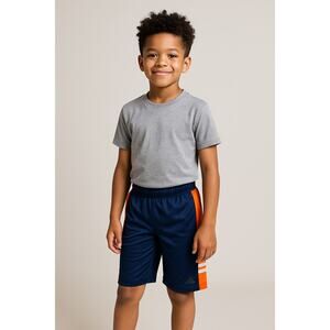 Adidas Navy Orange 3-Stripes Athletic Shorts Boys Size 7 Activewear